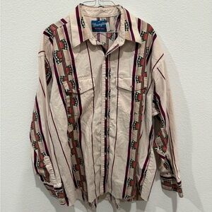 Vintage Wrangler Beige and Burgundy Patterned Men's Shirt